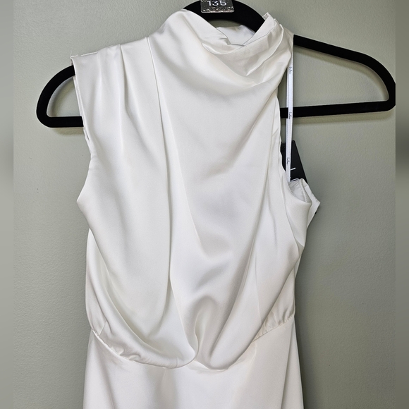 Lulus Distinctive Charm White Satin Asymmetrical Midi Dress, Size Medium - Picture 8 of 10